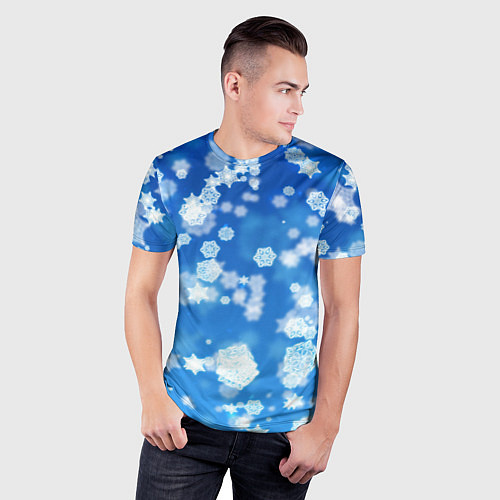 Мужская спорт-футболка Декоративные снежинки на синем / 3D-принт – фото 3