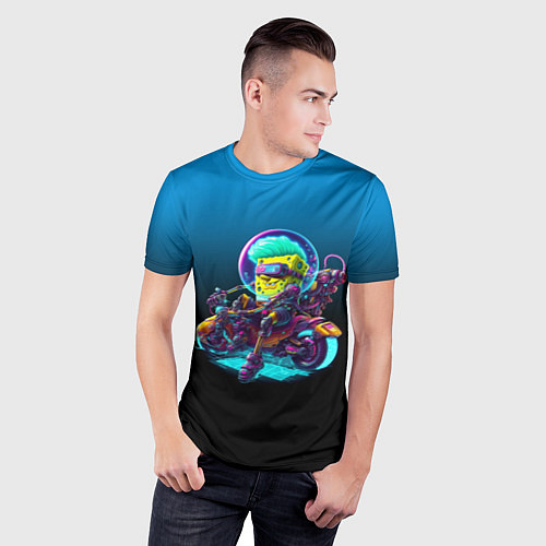 Мужская спорт-футболка Губка Боб на мотоцикле - киберпанк - нейросеть / 3D-принт – фото 3