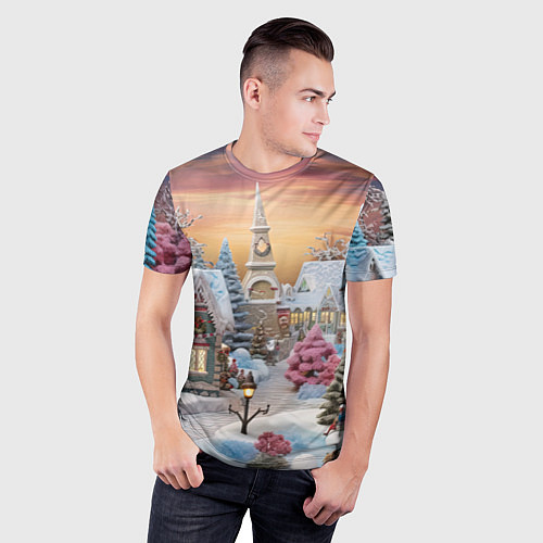 Мужская спорт-футболка Праздник в заснеженном лесу / 3D-принт – фото 3