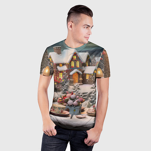 Мужская спорт-футболка Объемные новогодние домики / 3D-принт – фото 3