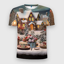 Мужская спорт-футболка Объемные новогодние домики