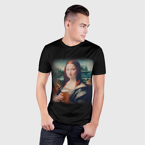 Мужская спорт-футболка Мона Лиза с пивком / 3D-принт – фото 3