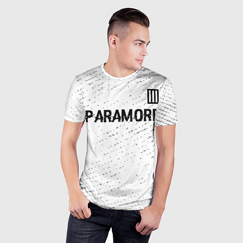 Мужская спорт-футболка Paramore glitch на светлом фоне посередине / 3D-принт – фото 3