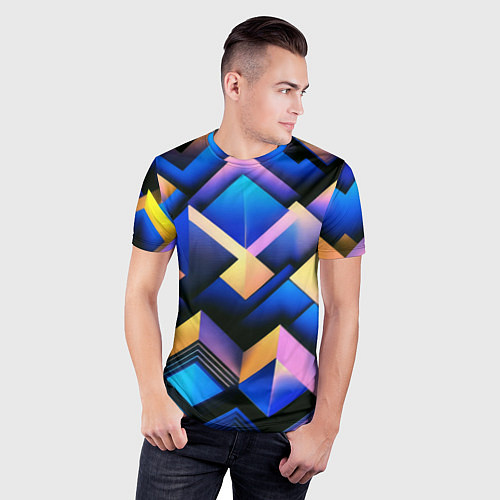 Мужская спорт-футболка Неоновые абстрактные горы / 3D-принт – фото 3