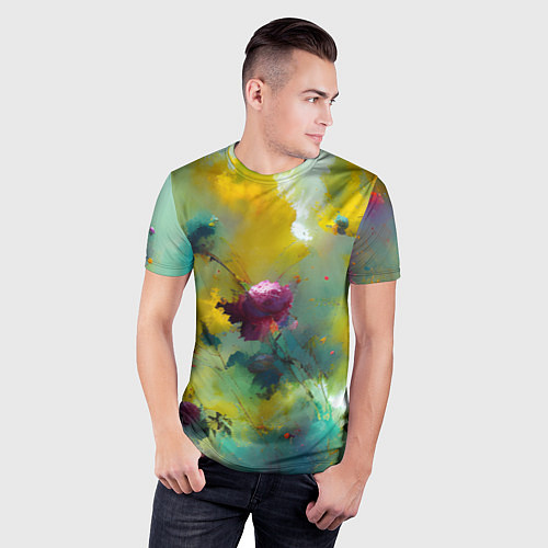 Мужская спорт-футболка Абстрактные розы в пятнах краски / 3D-принт – фото 3