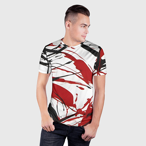 Мужская спорт-футболка Чёрные и красные брызги на белом фоне / 3D-принт – фото 3