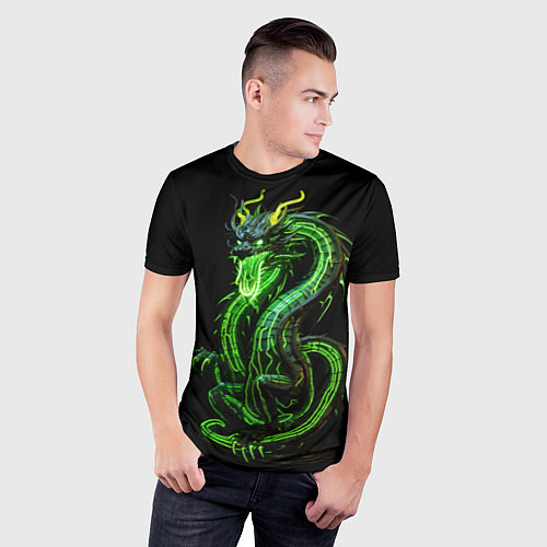 Мужская спорт-футболка Светящийся зеленый дракон 2024 / 3D-принт – фото 3