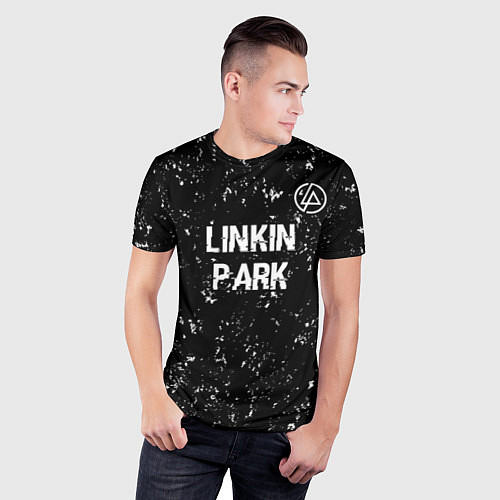 Мужская спорт-футболка Linkin Park glitch на темном фоне посередине / 3D-принт – фото 3