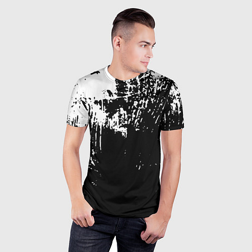 Мужская спорт-футболка Черно-белый гранж текстуры дерева / 3D-принт – фото 3