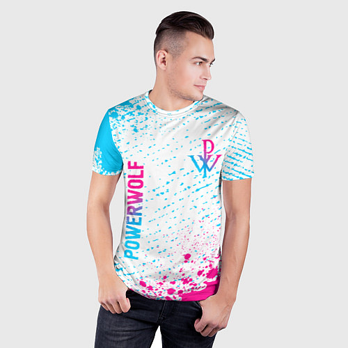 Мужская спорт-футболка Powerwolf neon gradient style вертикально / 3D-принт – фото 3