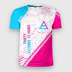 Футболка спортивная мужская Thirty Seconds to Mars neon gradient style вертика, цвет: 3D-принт