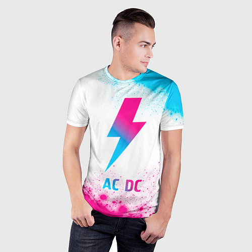 Мужская спорт-футболка AC DC neon gradient style / 3D-принт – фото 3