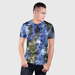 Футболка спортивная мужская Абстракция - гранж синие полосы на сером, цвет: 3D-принт — фото 2