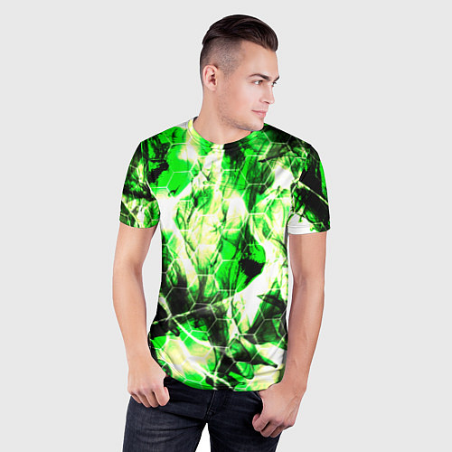 Мужская спорт-футболка Зелёные узоры джунгли / 3D-принт – фото 3