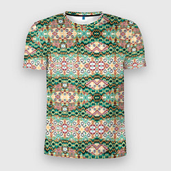 Мужская спорт-футболка Орнамент зеленый мелкий икат