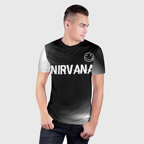 Мужская спорт-футболка Nirvana glitch на темном фоне посередине / 3D-принт – фото 3