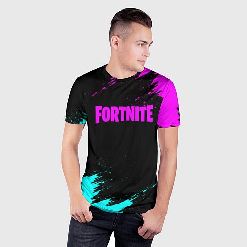 Мужская спорт-футболка Fortnite краски неоновые стиль / 3D-принт – фото 3