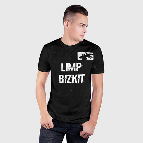 Мужская спорт-футболка Limp Bizkit glitch на темном фоне посередине / 3D-принт – фото 3
