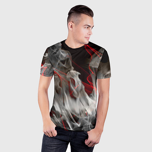 Мужская спорт-футболка Дым и красные узоры / 3D-принт – фото 3