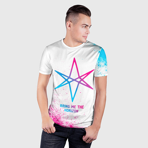 Мужская спорт-футболка Bring Me the Horizon neon gradient style / 3D-принт – фото 3