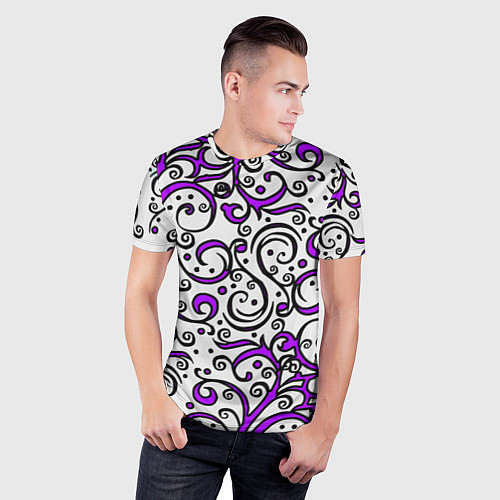 Мужская спорт-футболка Фиолетовые кружевные узоры / 3D-принт – фото 3