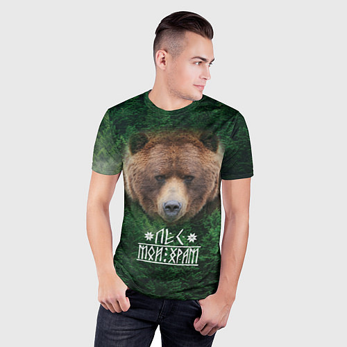 Мужская спорт-футболка Медведь - лес мой храм / 3D-принт – фото 3