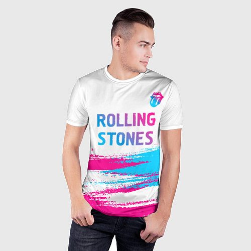 Мужская спорт-футболка Rolling Stones neon gradient style посередине / 3D-принт – фото 3