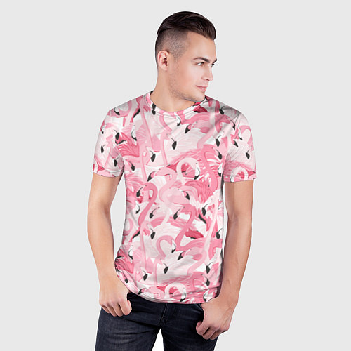 Мужская спорт-футболка Стая розовых фламинго / 3D-принт – фото 3