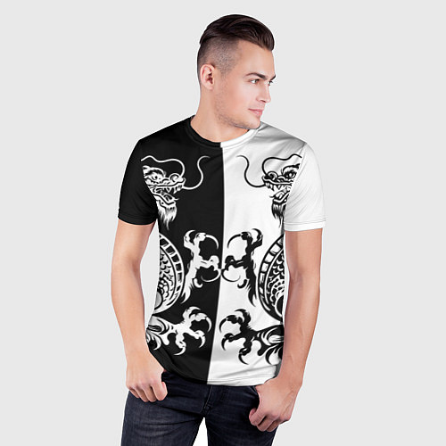 Мужская спорт-футболка Черный и белый дракон / 3D-принт – фото 3