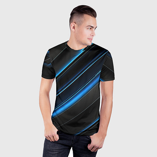 Мужская спорт-футболка Синий узор абстракции / 3D-принт – фото 3