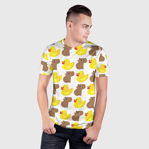 Мужская спорт-футболка Капибара с желтой уткой / 3D-принт – фото 3