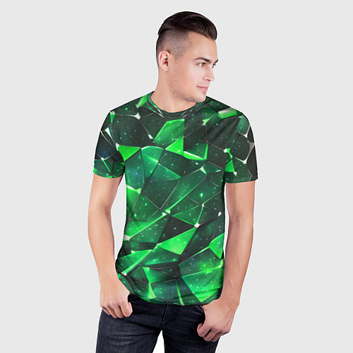 Мужская спорт-футболка Зелёное разбитое стекло / 3D-принт – фото 3