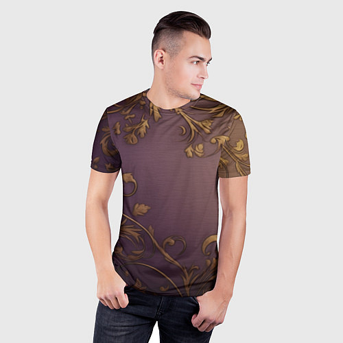 Мужская спорт-футболка Золотистые узоры на фиолетовом фоне / 3D-принт – фото 3