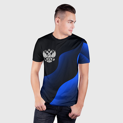 Мужская спорт-футболка Герб РФ - глубокий синий / 3D-принт – фото 3
