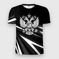 Мужская спорт-футболка Герб РФ - white and black geometry