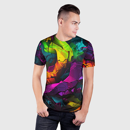 Мужская спорт-футболка Яркие разноцветные краски / 3D-принт – фото 3