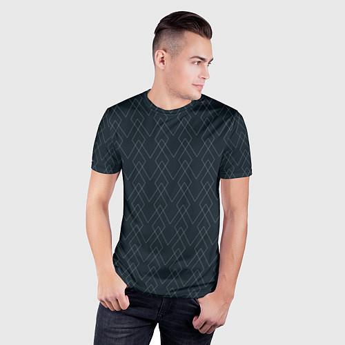 Мужская спорт-футболка Тёмный сине-зелёный геометричные линии / 3D-принт – фото 3