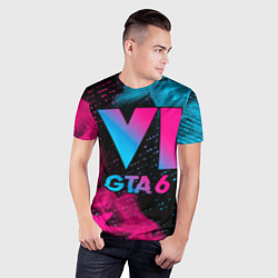 Футболка спортивная мужская GTA 6 - neon gradient, цвет: 3D-принт — фото 2