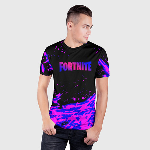 Мужская спорт-футболка Fortnite neon logo steel / 3D-принт – фото 3