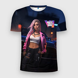 Футболка спортивная мужская GTA 6 девушка у машины, цвет: 3D-принт
