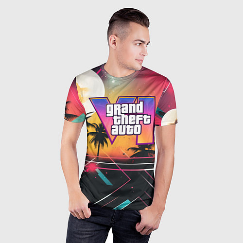 Мужская спорт-футболка GTA 6 night logo / 3D-принт – фото 3