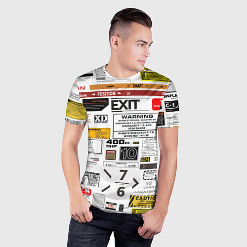 Мужская спорт-футболка Предупреждающие наклейки / 3D-принт – фото 3