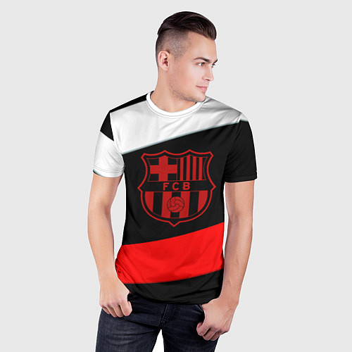 Мужская спорт-футболка Barcelona stripes sport / 3D-принт – фото 3