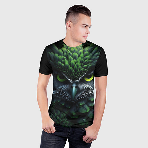 Мужская спорт-футболка Зеленая фэнтази сова / 3D-принт – фото 3