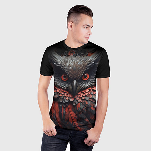 Мужская спорт-футболка Черная сова с красными крыльями / 3D-принт – фото 3