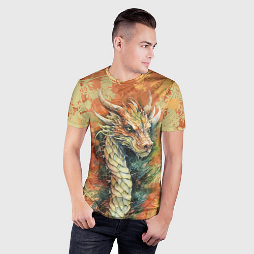 Мужская спорт-футболка Зеленый древесный дракон с листьями / 3D-принт – фото 3