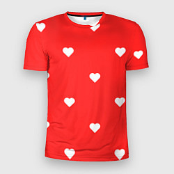 Мужская спорт-футболка Белые сердца на красном фоне