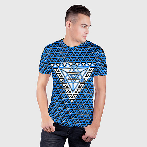 Мужская спорт-футболка Синие и чёрные треугольники / 3D-принт – фото 3