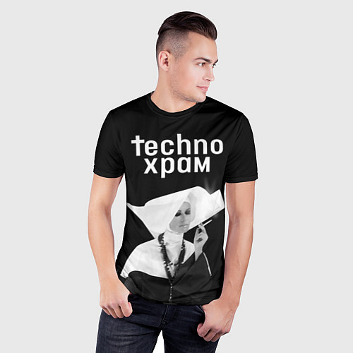 Мужская спорт-футболка Techno храм курящая монашка / 3D-принт – фото 3