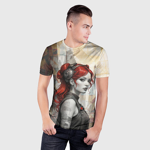 Мужская спорт-футболка Рыжая девушка с татуировкой / 3D-принт – фото 3